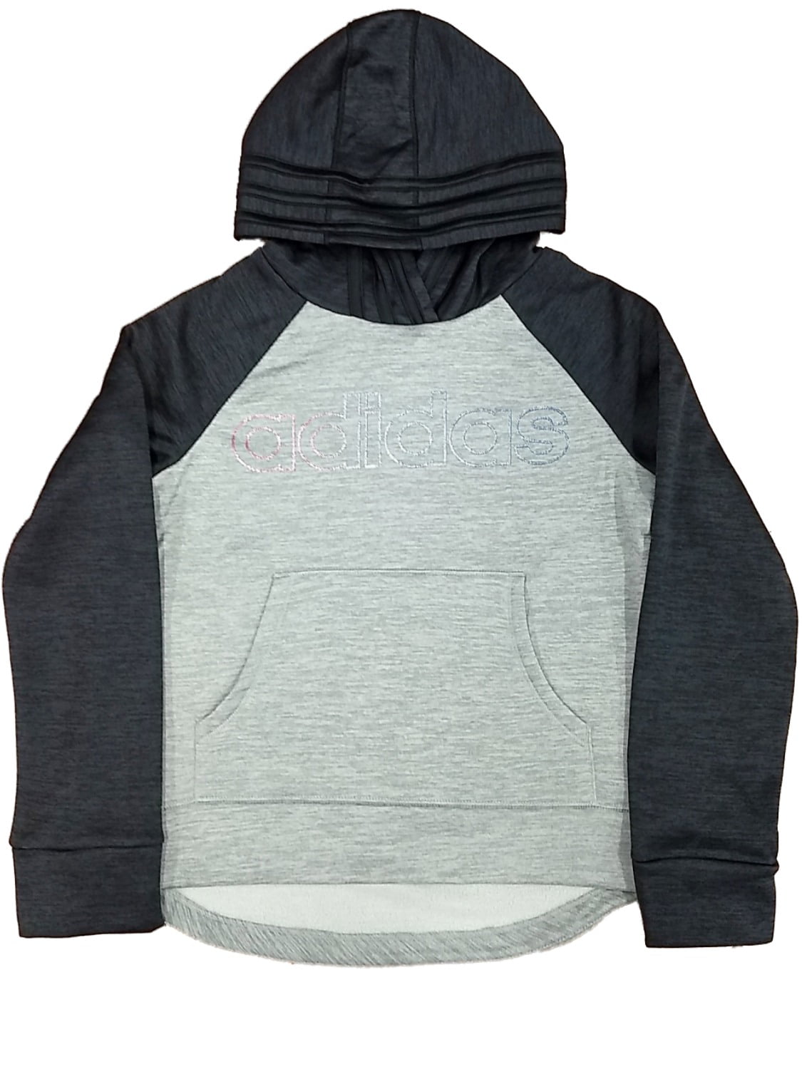 Adidas Girls Gray \u0026 Black Rainbow Shimmer Hoodie Sweatshirt Jacket